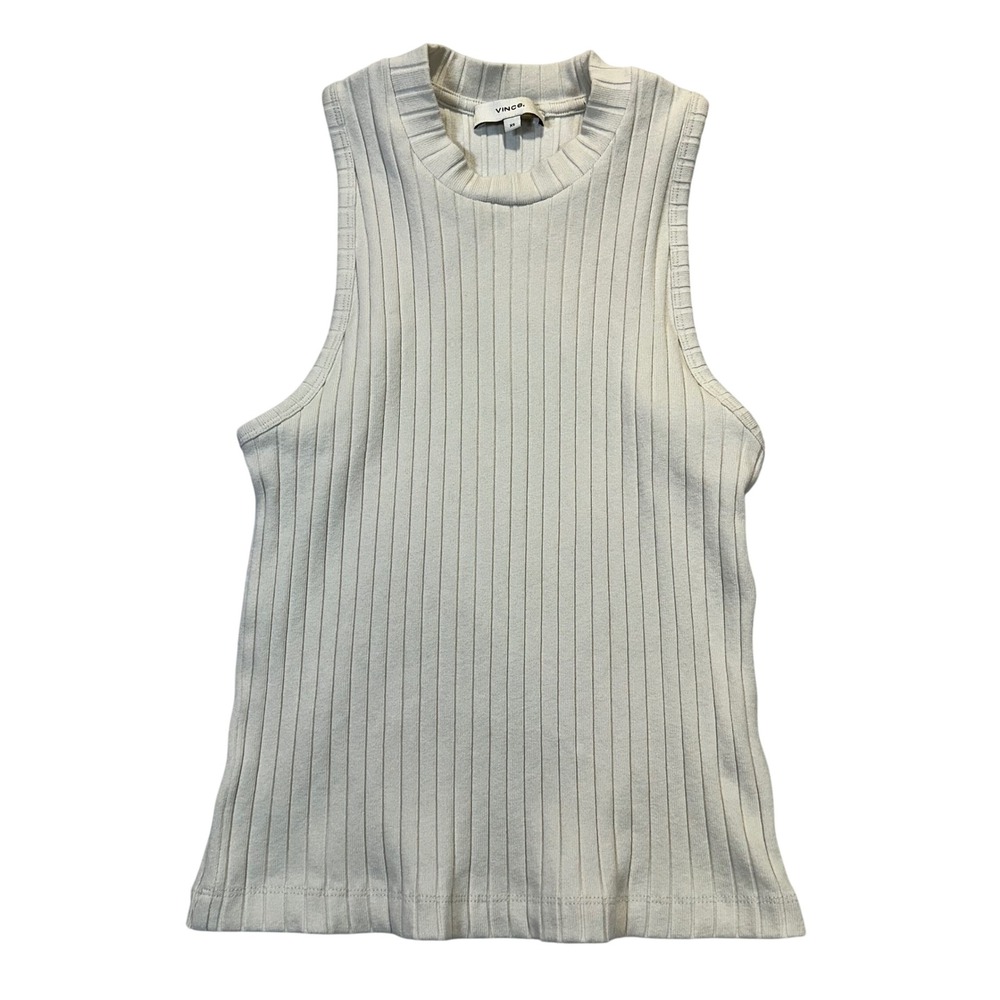 Vince Ribbed Mock Neck Tank Top Womens XS Cream Minimalist Chic Shell - Picture 1 of 8